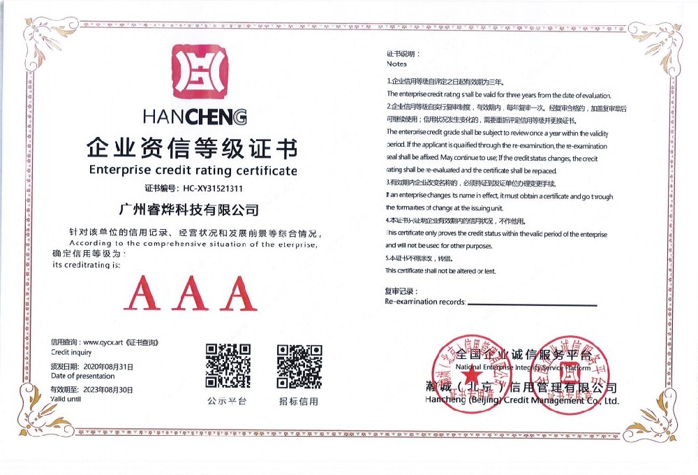 企業資信AAA及證書